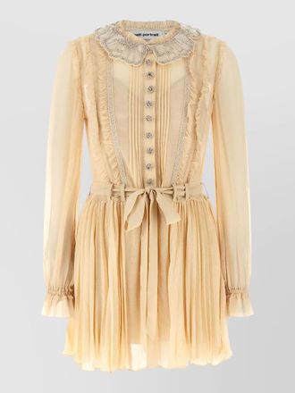 Self Portrait pleated georgette mini dress embellished collar