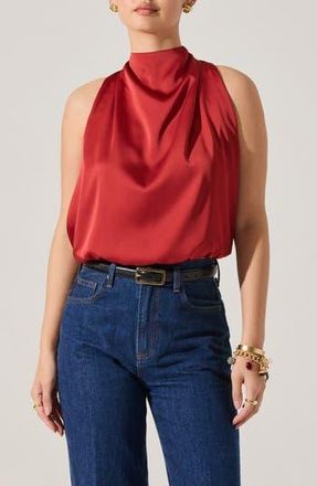 ASTR the Label Jolesia Tie Back Satin Sleeveless Top in Rust at Nordstrom Rack, Size Small