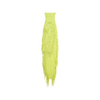 Blumarine Gowns, female, Green, Size: XS Ruched Bodice Strapless Asymmetric Hem Gown