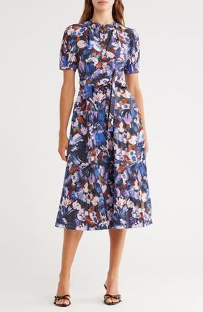 Derek Lam Alexandra Puff Sleeve Midi Shirtdress in Topaz Multi at Nordstrom Rack, Size 2