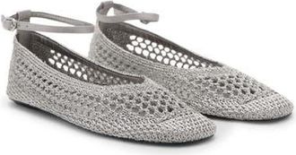 Mango Crochet Ankle Strap Ballet Flat in Silver at Nordstrom, Size 41