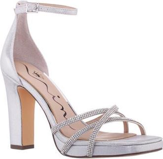 Nina Evana Embellished Ankle Strap Slide Sandal in Silver at Nordstrom, Size 6.5