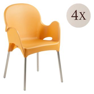 Dmora Silla De Exterior Raimund, 4 Sillas, Apilable Made In Italy, Con Brazos, Naranja