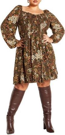 City Chic Tilly Floral Print Long Sleeve Minidress in Underground Ditsy at Nordstrom Rack, Size Xxs/12W