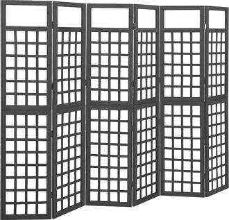 vidaXL Vidaxl - Biombo/enrejado De 6 Paneles Madera De Abeto Negro 242,5x180 Cm