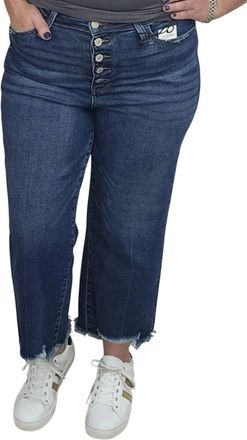 Judy Blue Womens High Waist Button Fly Distressed Hem Crop Jeans In Blue