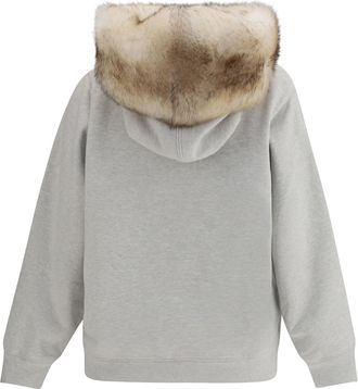 Prada Womens Hoodie Features A Hood Lined Shearling Grigio Melange Cotton Sweatshirts Sweater
