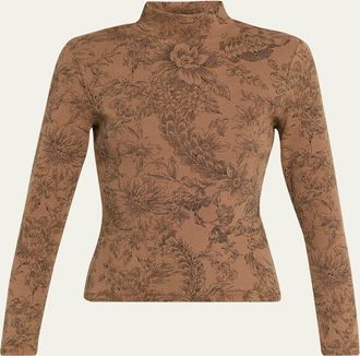 Veronica Beard Nate Floral Mock-Neck Top