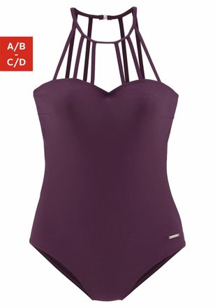 Bruno Banani Badeanzug BRUNO BANANI, Damen, Gr. 36, Cup C/D, rot (bordeaux), Polyamid, Badeanz&uuml;ge Badeanzug, mit eleganter Ausschnittvariante