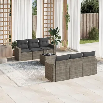 vidaXL Vidaxl - Set De Sof&aacute;s De Jard&iacute;n 7 Piezas Con Cojines Rat&aacute;n Pe Gris