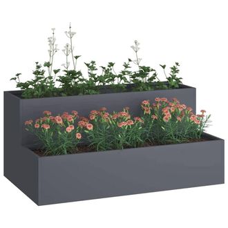 Berkfield Home Modern Garden Planter 2-Tier 100x60x45 cm Anthracite Plastic in Dark Grey | Size: 100 x 60 x 45 cm
