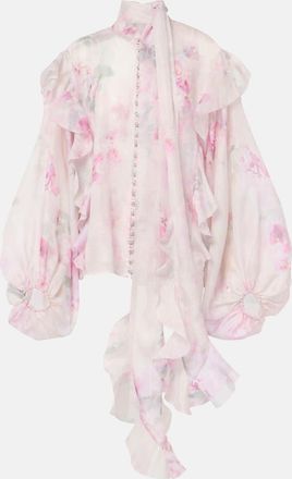 Zimmermann Crush floral ruffled tie-neck blouse