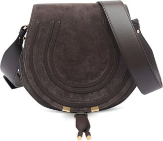 Chlo&eacute; Tassen, Dames, Bruin, ONE Size, Su&egrave;de, Bruine Su&egrave;de Hoefijzer Detail Tas