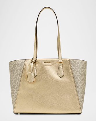 Michael Kors Taryn Large Metallic Leather Logo Tote Bag