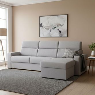 Dmora Sof&aacute; Cama Con Chaise Longue Celleno, Desenfundable, Con Almacenaje, Hidr&oacute;fugo, Multiuso, Transformable, 280x160 Cm, Gris