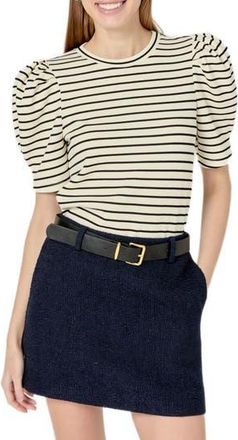 English Factory Puff Sleeve Top in Black/White at Nordstrom Rack, Size X-Small