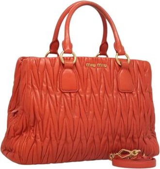 Miu Miu Tweedehands leren handtassen - Dames - Vintage Handtas - Oranje - ONE Size - Leer - Vintage