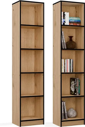 Topeshop R40 Estante Para Libros Y Archivadores, Roble Artisan/negro, 5 Estantes, Para Escritorio