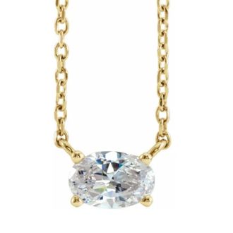 Pompeii3 1/2Ct Oval Sideways Solitaire Lab Grown Diamond Necklace in White or Yellow Gold