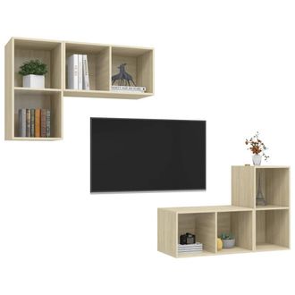 Berkfield Home Practical Wall-mounted TV Cabinets 4 pcs Sonoma Oak Engineered Wood in Light Brown