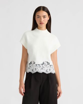 NVLT Womens Sleeveless Lace Hem Sweater