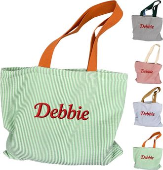 Generic Personalized Embroidered Canvas Tote Bag, Custom Name Tote Bag for Women, Reusable Grocery Shopping Bag, Gift for Mom, Wife, Bridesmaid
