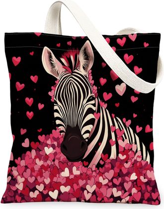 Generic Canvas Tote Bag for Shopping 13x15, Fun Cute Heart Animal Wildlife Reusable Grocery Print Bag for Women, Kid Beach Aesthetic Painting Gift Decor