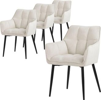 ML Design Ml-design - 4x Sillas De Comedor De Rizo Con Respaldo Y Reposabrazos Asientos Crema Con Tapizado Grueso Y Patas De Metal Sill&oacute;n Dise&ntilde;o Ergon&oacute;mico Mode