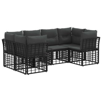 vidaXL Conjunto De Sof&aacute;s De Exterior Con Coj&iacute;n 6 Pcs Negro Poli&eacute;ster Vidaxl