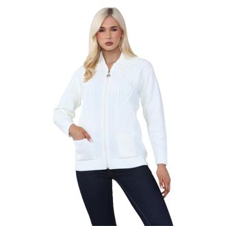 Janisramone Zip-up Cardigans for Women UK, Full Sleeves Solid Color Ladies Cardigan, Knitted Womens Zip up Cardigan, Ladies Cardigans with Pockets for Winters Cre