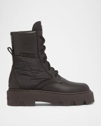 Moncler Aurea Quilted-Inset Leather Ankle Boots