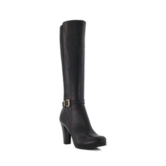 Dune London Womens Ladies Sareena - Buckle Block-Heel Knee-High Boots - Black Leather - Size UK 6