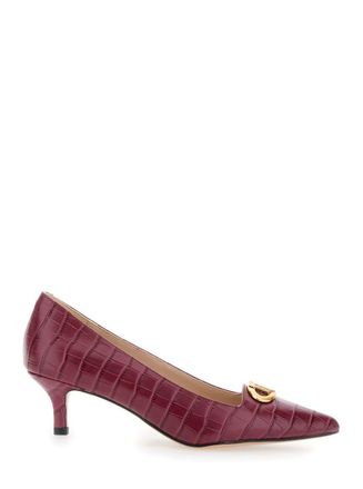 Twinset Bordeaux Pumps With Low Stiletto Heel And Embissed Crocodile Effect In Leather Woman