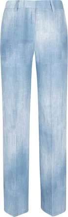 Ermanno Scervino Light Blue Denim Print Viscose-Blend Straight-Leg Pants