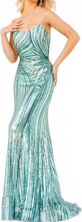 Jovani Strapless Geometric Sequined Dress In Mint