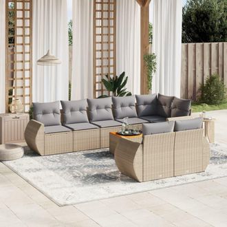 vidaXL Set De Sof&aacute;s De Jard&iacute;n 9 Pzas Con Cojines Rat&aacute;n Sint&eacute;tico Beige Vidaxl