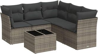 vidaXL Set De Muebles De Jard&iacute;n 6 Pzas Y Cojines Rat&aacute;n Sint&eacute;tico Gris Vidaxl