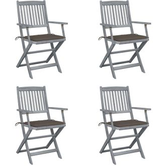 vidaXL Vidaxl - Sillas De Jard&iacute;n Plegables 4 Uds Cojines Madera Maciza Acacia