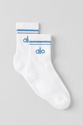 Alo | Half-Crew Throwback Socks in White/California Blue, Size: Medium