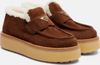 Prada Shearling-lined suede loafers