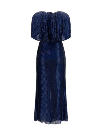 Self Portrait Crystal-Embellished Cape-Sleeve Midi Dress - Navy