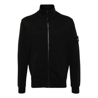 Stone Island Hoodies & sweatvesten, Heren, Zwart, L, Katoen, Regular-fit Track Jacket met zakken