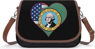Generic U.S.A. State of Washington Flag Heart Womens Crossbody Bag Fashion Shoulder Handbags Message Tote Bag with Adjustable Strap