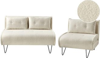 Beliani Conjunto De Sala De Estar 3 Plazas Cojines De Boucl&eacute; Beige Claro Vestfold