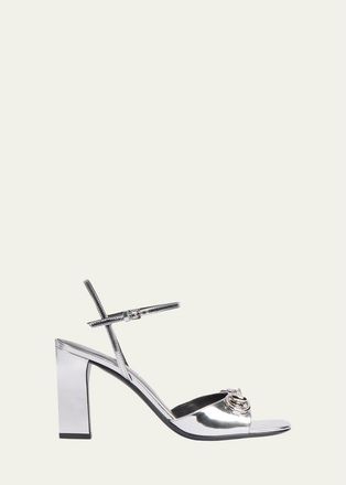 Gucci 85mm Signora Metallic Leather Ankle-Strap Sandals
