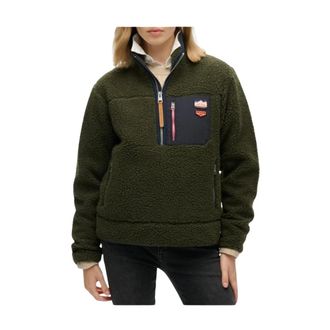 Superdry Gebreide trui met rits en zakken aan de voorkant - Dames - Zomerjassen - Groen - M - Polyester - Jassen