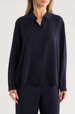 Eileen Fisher Classic Silk Button-Up Shirt in Ink at Nordstrom Rack, Size Small