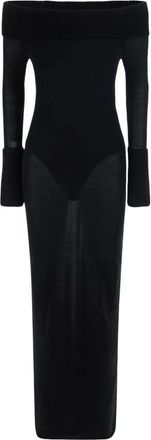 Alaia Merino jurk met off-shoulder halslijn - Dames - Jurken - Zwart - Maat: S Wol
