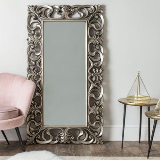 Melody Maison Large Baroque-style Silver Wall / Floor Mirror 90cm X 168cm | Size: 90 cm X 168 cm