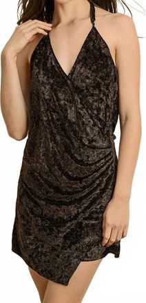 Dress Forum Glitter Velvet Halter Mini Dress In Black Rose Gold